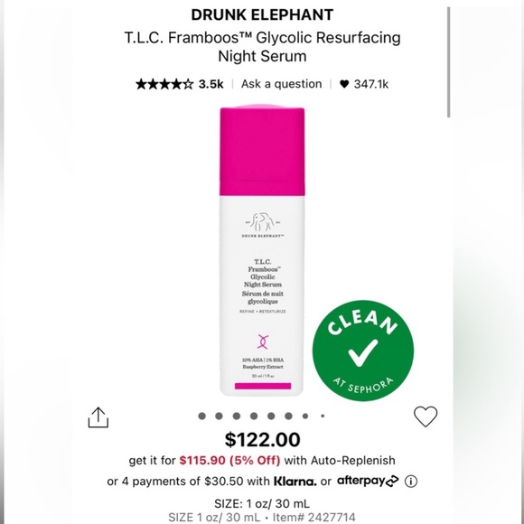 Drunk Elephant T.L.C. Framboos Glycolic Resurfacing Night Serum Minis - Picture 2 of 2